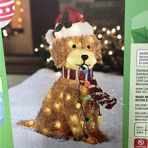 Christmas Goldendoodle Lab Dog 27” Light Up LED Fluffy Tinsel Puppy Decor NEW